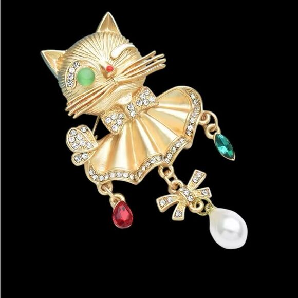 BRUSHED GOLDTONE CAT BROOCH - Picture 4 of 4